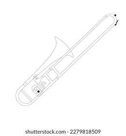 Silhouette trombone vector on white background. Line drawing. Coloring.