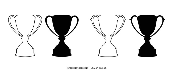 Silhouette of trophy cup award vector icon set isolated on white background.