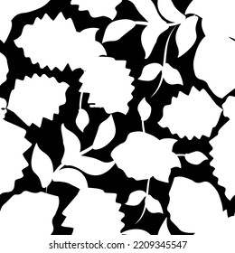 silhouette tropical background seamless pattern on dark. foliage seamless pattern. nature plant leaves background. Vintage tropic leaves pattern design. Flower silhouettes. flat design. spring. autumn