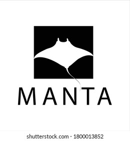 Silhouette of Tropical Black Manta Ray logo design