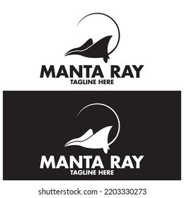 Silhouette Of Tropical Black Manta Ray Fish Sea Life Logo Design