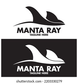 Silhouette Of Tropical Black Manta Ray Fish Sea Life Logo Design