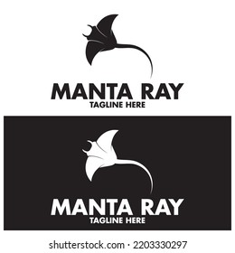 Silhouette Of Tropical Black Manta Ray Fish Sea Life Logo Design