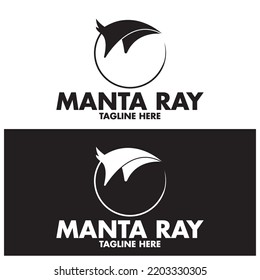 Silhouette Of Tropical Black Manta Ray Fish Sea Life Logo Design