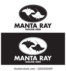 Silhouette Of Tropical Black Manta Ray Fish Sea Life Logo Design