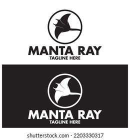 Silhouette Of Tropical Black Manta Ray Fish Sea Life Logo Design