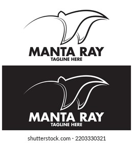 Silhouette Of Tropical Black Manta Ray Fish Sea Life Logo Design