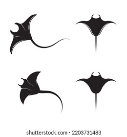Silhouette of Tropical Black Manta Ray Fish Sea Life logo design