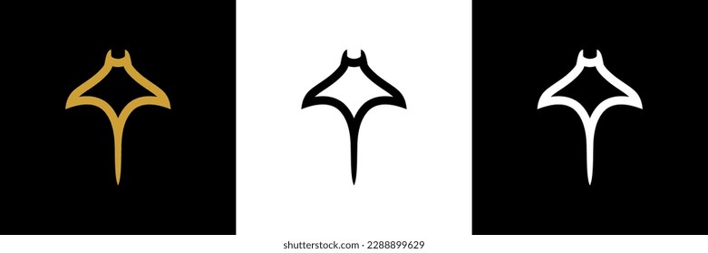 Silhouette of Tropical Black Manta Ray Fish Sea Life logo design