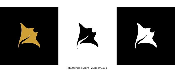 Diseño del logo de Silhouette de Tropical Black Manta Ray Fish Sea Life