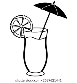 Silhouette of a Tropical Drink with Umbrella, Exotic Cocktail Illustration, Summer Beverage Icon, Beach Party Design, Vacation Drink Graphic, Tropical Bar Art, Resort Cocktail Image, Refreshing Drink 