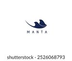 Silhouette of Tropical Manta Ray Fish Sea Life logo design