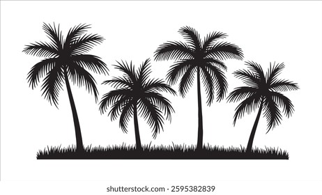 Silhouette Tropical Palm Trees Grass Summer Vacation Paradise