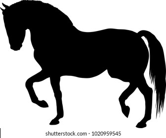 A silhouette of a trotting horse.