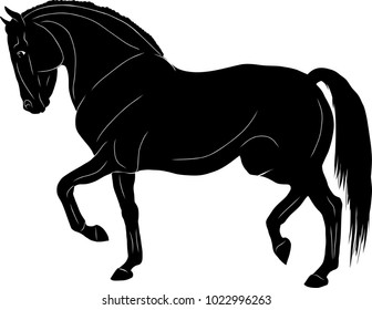 A silhouette of a trotting horse.