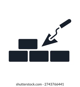 Silhouette of a trowel adding a brick to a wall