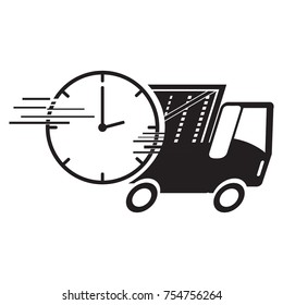 Silhouette of a truck and a clock, Delivery icon, Vector illustration