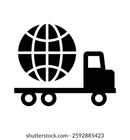 Silhouette of a truck with earth representing logistics. International shipping via truck. Vector illustration.