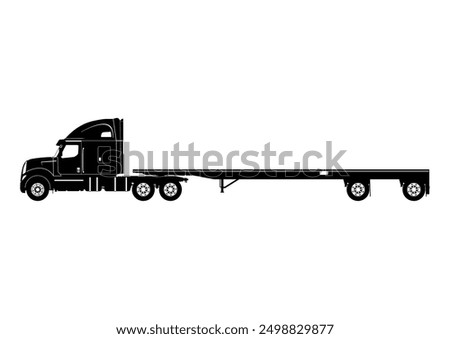 Silhouette of a truck with a straight deck flatbed semi trailer. Vector.