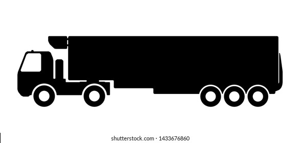 Silhouette of a truck with a trailer on a white background.
