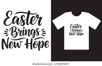 Una silueta de una camiseta con Pascua trae texto de Nueva esperanza en ella