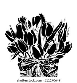 Silhouette Tulip flower. Vector artwork. Gift for girl and women.