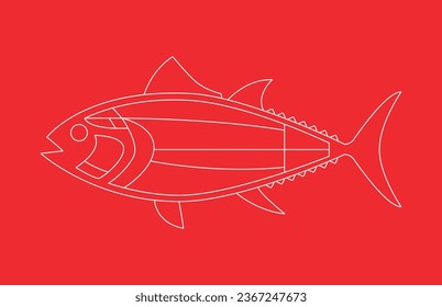 Silhouette of a Tuna Cuts diagram on red background (ronqueo).