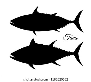 Silhouette of tuna. Hand drawn vector illustration of fish isolated on white background.