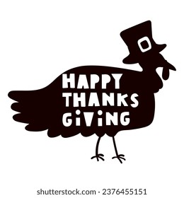 Silhouette of turkey. Happy thanksgiving. badge. Vector design. Black color. Illustration on white background. 
