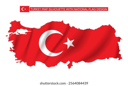 Silhouette of Turkey map filled with the Turkish flag design, symbolizing patriotism and national pride.  
