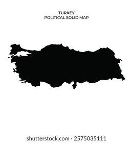 The silhouette of Turkey is shown in solid black against a white background. This representation highlights the political boundaries of the country for educational purposes.