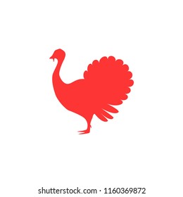 Silhouette of turkey, vector illustration, flat, red
