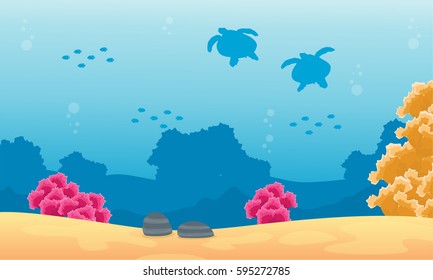 Silhouette of turtle and fish landscape