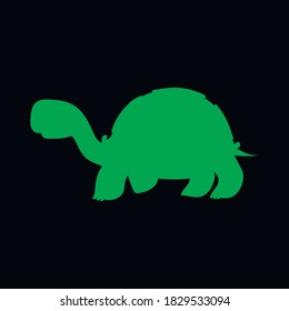 Silhouette of a turtle of green color on a black background. vector illustration