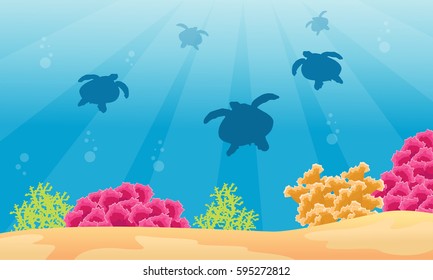 Silhouette of turtle on sea landscape