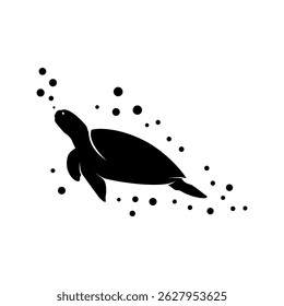 silhouette turtle swimming with bubbles illustration