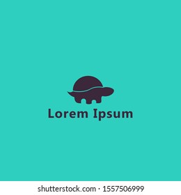 silhouette of a turtle with Tosca colored background. turtle logo.