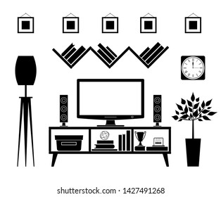 Silhouette tv zone. Vector stencil place to watch TV. Black and White Vector Illustration.