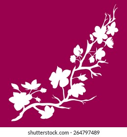  Silhouette  twig sakura blossoms. Vector illustration