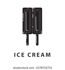 silhouette of twin popsicles. twin ice cream logo with a simple black and white and minimalist design. suitable for a company logo