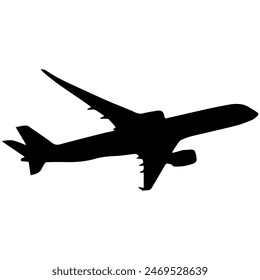 A silhouette of a twin-jet airliner