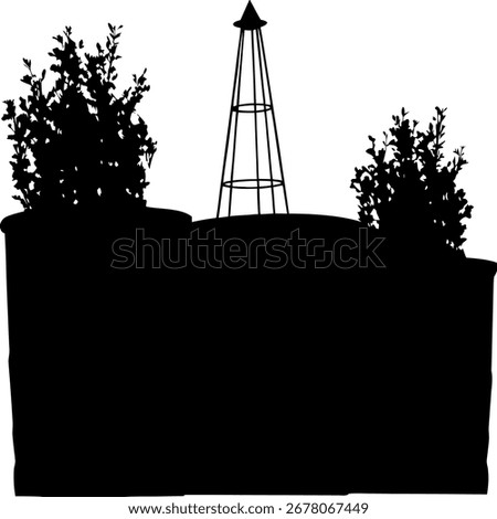 Silhouette of a twisted tower with rooftop garden. Unique architectural fantasy vector showing modern eco design and urban greenery. Perfect for posters, branding, and creative city illustrations.