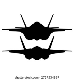 Silhouette of two advanced stealth fighter jets in flight, highlighting their aerodynamic design and military aviation.