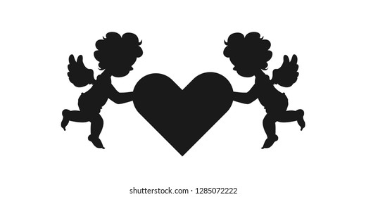 Silhouette Two Amour Cupid Babies Symbol Stock Vector (Royalty Free ...