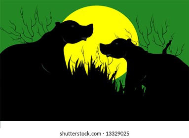 silhouette of two bears	
