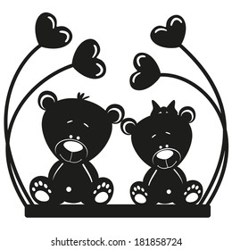 Silhouette two bears on white background