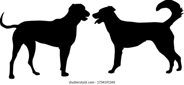 silueta de dos grandes perros de juego, vector aislado sobre fondo blanco