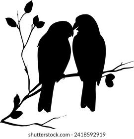silhouette of two birds perched on a tree branch