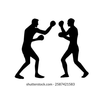 Silhouette of two boxers in a fighting stance, ready for action. A dynamic vector illustration perfect for boxing, sports, fitness, martial arts, and competition themes