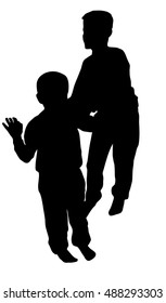 Silhouette of  two boys jumping